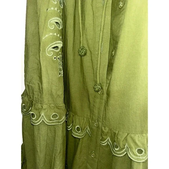 FARM RIO Humming Bird Richelieu Tiered Maxi Dress Size M NWT Green Forest Fairy - Picture 8 of 14